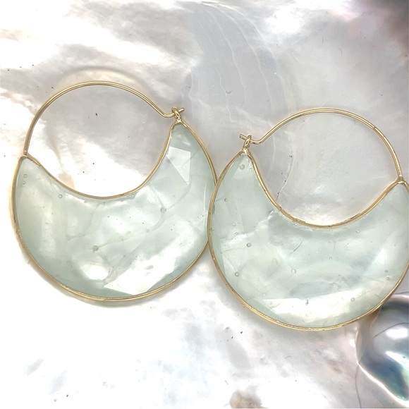Anthropologie Faux Aquamarine crystal hoops - Picture 4 of 5